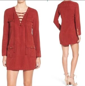 PAM & GELA Tie Front Mini Dress in Rust/Red size Small